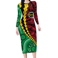 Vanuatu Personalized Tribal Family Matching Long Sleeve Bodycon Dress and Hawaiian Shirt Aboriginal Inspired Mix Style - Polynesian Pride