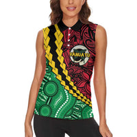Vanuatu Personalized Tribal Women Sleeveless Polo Shirt Aboriginal Inspired Mix Style - Polynesian Pride