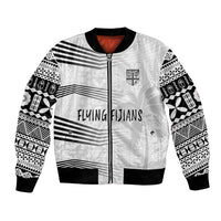 Personalised Fiji Rugby Bomber Jacket Kaiviti WC 2023 Jersey Replica - White LT7 Unisex White - Polynesian Pride