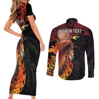 Papua New Guinea Personalised Couples Matching Short Sleeve Bodycon Dress and Long Sleeve Button Shirt Grunge Style 49th Independence Anni LT7 - Polynesian Pride