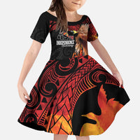 Papua New Guinea Personalised Family Matching Off The Shoulder Long Sleeve Dress and Hawaiian Shirt Grunge Style 49th Independence Anni LT7 Daughter's Dress Black Red - Polynesian Pride