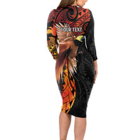 Papua New Guinea Personalised Long Sleeve Bodycon Dress Grunge Style 49th Independence Anni