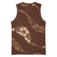 Aloha Hawaii Floral Tapa Basketball Jersey Patchwork Mocha - Polynesian Pride
