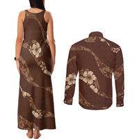 Aloha Hawaii Floral Tapa Couples Matching Tank Maxi Dress and Long Sleeve Button Shirt Patchwork Mocha - Polynesian Pride