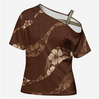 Aloha Hawaii Floral Tapa Cross Shoulder Shirt Patchwork Mocha - Polynesian Pride