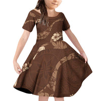 Aloha Hawaii Floral Tapa Family Matching Off Shoulder Short Dress and Hawaiian Shirt Patchwork Mocha - Polynesian Pride