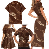 Aloha Hawaii Floral Tapa Family Matching Short Sleeve Bodycon Dress and Hawaiian Shirt Patchwork Mocha - Polynesian Pride