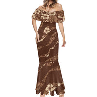 Aloha Hawaii Floral Tapa Mermaid Dress Patchwork Mocha - Polynesian Pride