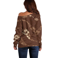 Aloha Hawaii Floral Tapa Off Shoulder Sweater Patchwork Mocha - Polynesian Pride