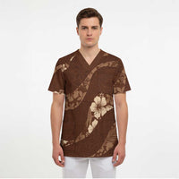 Aloha Hawaii Floral Tapa Scrub Top Patchwork Mocha - Polynesian Pride