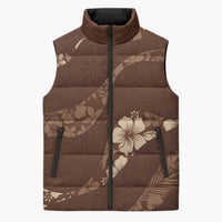 Aloha Hawaii Floral Tapa Sleeveless Puffer Jacket Patchwork Mocha - Polynesian Pride