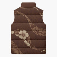 Aloha Hawaii Floral Tapa Sleeveless Puffer Jacket Patchwork Mocha - Polynesian Pride
