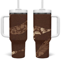 Aloha Hawaii Floral Tapa Tumbler With Handle Patchwork Mocha - Polynesian Pride