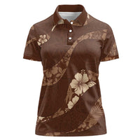 Aloha Hawaii Floral Tapa Women Polo Shirt Patchwork Mocha - Polynesian Pride