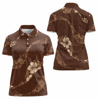 Aloha Hawaii Floral Tapa Women Polo Shirt Patchwork Mocha - Polynesian Pride
