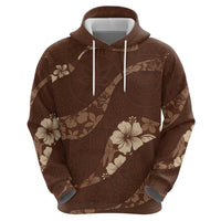 Aloha Hawaii Floral Tapa Zip Hoodie Patchwork Mocha - Polynesian Pride
