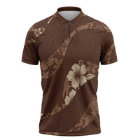 Aloha Hawaii Floral Tapa Zipper Polo Shirt Patchwork Mocha - Polynesian Pride