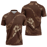 Aloha Hawaii Floral Tapa Zipper Polo Shirt Patchwork Mocha - Polynesian Pride