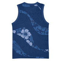 Aloha Hawaii Floral Tapa Basketball Jersey Patchwork Navy - Polynesian Pride