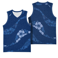 Aloha Hawaii Floral Tapa Basketball Jersey Patchwork Navy - Polynesian Pride