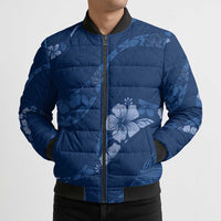 Aloha Hawaii Floral Tapa Bomber Puffer Jacket Patchwork Navy - Polynesian Pride