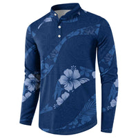 Aloha Hawaii Floral Tapa Button Sweatshirt Patchwork Navy - Polynesian Pride