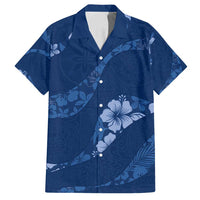Aloha Hawaii Floral Tapa Family Matching Long Sleeve Bodycon Dress and Hawaiian Shirt Patchwork Navy - Polynesian Pride