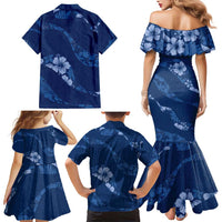 Aloha Hawaii Floral Tapa Family Matching Mermaid Dress and Hawaiian Shirt Patchwork Navy - Polynesian Pride