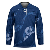 Aloha Hawaii Floral Tapa Hockey Jersey Patchwork Navy LT7 Unisex Navy - Polynesian Pride