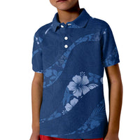 Aloha Hawaii Floral Tapa Kid Polo Shirt Patchwork Navy - Polynesian Pride
