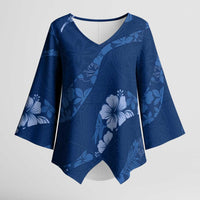 Aloha Hawaii Floral Tapa Kimono Sleeve Blouse Patchwork Navy - Polynesian Pride