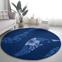Aloha Hawaii Floral Tapa Round Carpet Patchwork Navy - Polynesian Pride