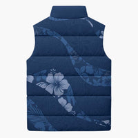 Aloha Hawaii Floral Tapa Sleeveless Puffer Jacket Patchwork Navy - Polynesian Pride