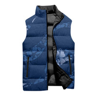 Aloha Hawaii Floral Tapa Sleeveless Puffer Jacket Patchwork Navy - Polynesian Pride