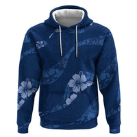 Aloha Hawaii Floral Tapa Zip Hoodie Patchwork Navy - Polynesian Pride