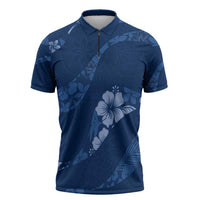 Aloha Hawaii Floral Tapa Zipper Polo Shirt Patchwork Navy - Polynesian Pride
