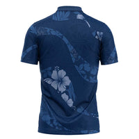 Aloha Hawaii Floral Tapa Zipper Polo Shirt Patchwork Navy - Polynesian Pride