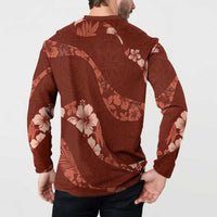 Aloha Hawaii Floral Tapa Button Sweatshirt Patchwork Crimson - Polynesian Pride