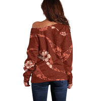 Aloha Hawaii Floral Tapa Off Shoulder Sweater Patchwork Crimson - Polynesian Pride