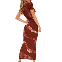 Aloha Hawaii Floral Tapa Short Sleeve Bodycon Dress Patchwork Crimson - Polynesian Pride