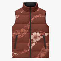 Aloha Hawaii Floral Tapa Sleeveless Puffer Jacket Patchwork Crimson - Polynesian Pride