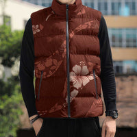 Aloha Hawaii Floral Tapa Sleeveless Puffer Jacket Patchwork Crimson - Polynesian Pride