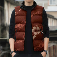 Aloha Hawaii Floral Tapa Sleeveless Puffer Jacket Patchwork Crimson - Polynesian Pride