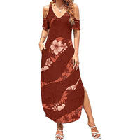 Aloha Hawaii Floral Tapa Summer Maxi Dress Patchwork Crimson - Polynesian Pride