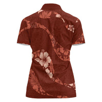 Aloha Hawaii Floral Tapa Women Polo Shirt Patchwork Crimson - Polynesian Pride