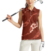 Aloha Hawaii Floral Tapa Women Sleeveless Polo Shirt Patchwork Crimson - Polynesian Pride
