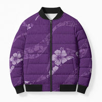 Aloha Hawaii Floral Tapa Bomber Puffer Jacket Patchwork Violet - Polynesian Pride