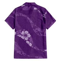 Aloha Hawaii Floral Tapa Family Matching Long Sleeve Bodycon Dress and Hawaiian Shirt Patchwork Violet - Polynesian Pride