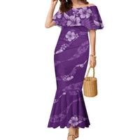 Aloha Hawaii Floral Tapa Family Matching Mermaid Dress and Hawaiian Shirt Patchwork Violet - Polynesian Pride