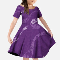 Aloha Hawaii Floral Tapa Kid Short Sleeve Dress Patchwork Violet - Polynesian Pride